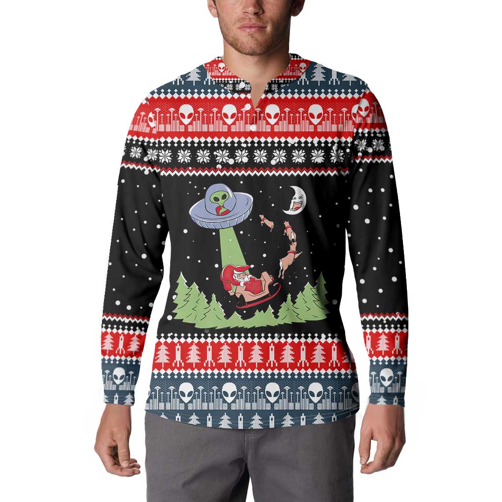 Alien Christmas Button Sweatshirt Xmas Holiday Patterns - Wonder Print Shop