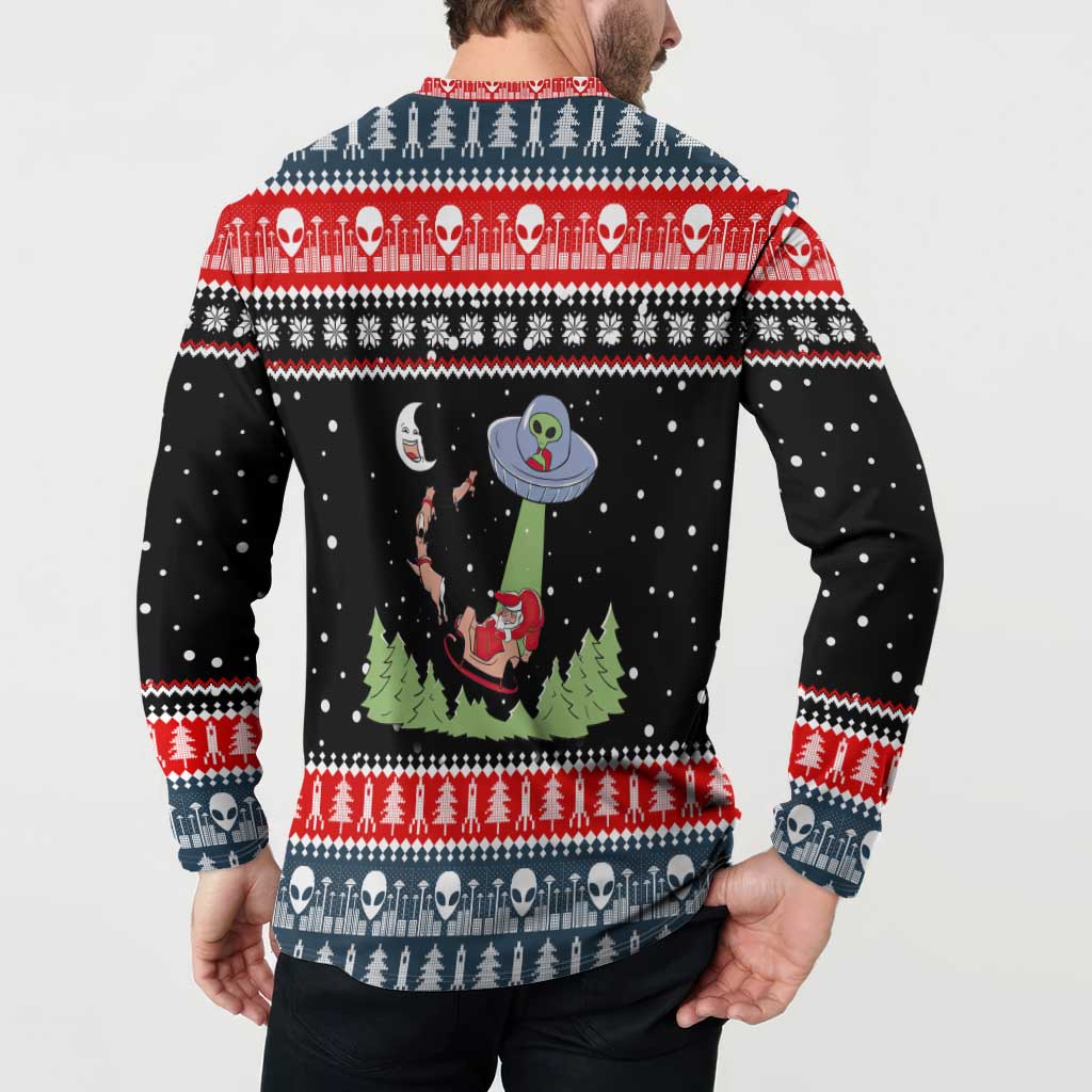 Alien Christmas Button Sweatshirt Xmas Holiday Patterns - Wonder Print Shop