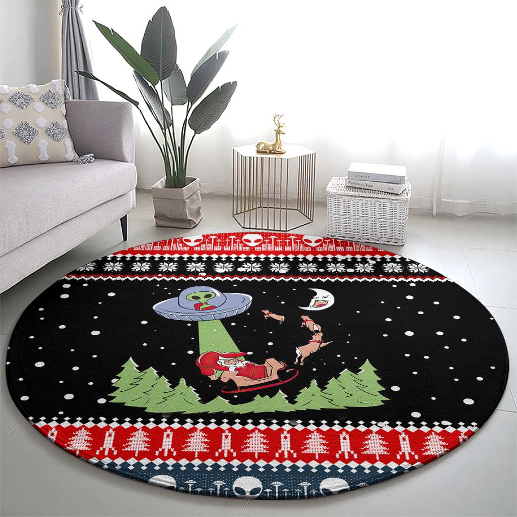 Alien Christmas Round Carpet Xmas Holiday Patterns - Wonder Print Shop