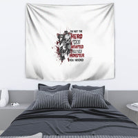 Multicolor warrior slogan print tapestry on white fabric background