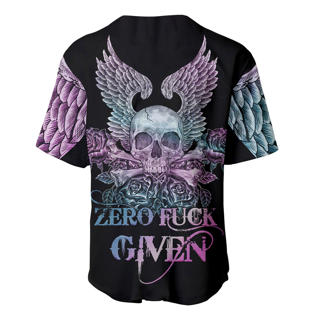 Skull Wings Roses - Zero Fuck Given Baseball Jersey - Wonder Print Shop