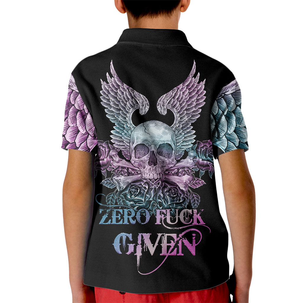 Skull Wings Roses - Zero Fuck Given Kid Polo Shirt - Wonder Print Shop