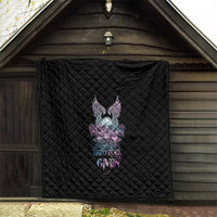 Black quilted blanket with skull wings and rose design, “ZERO FUCK GIVEN” text in the center.