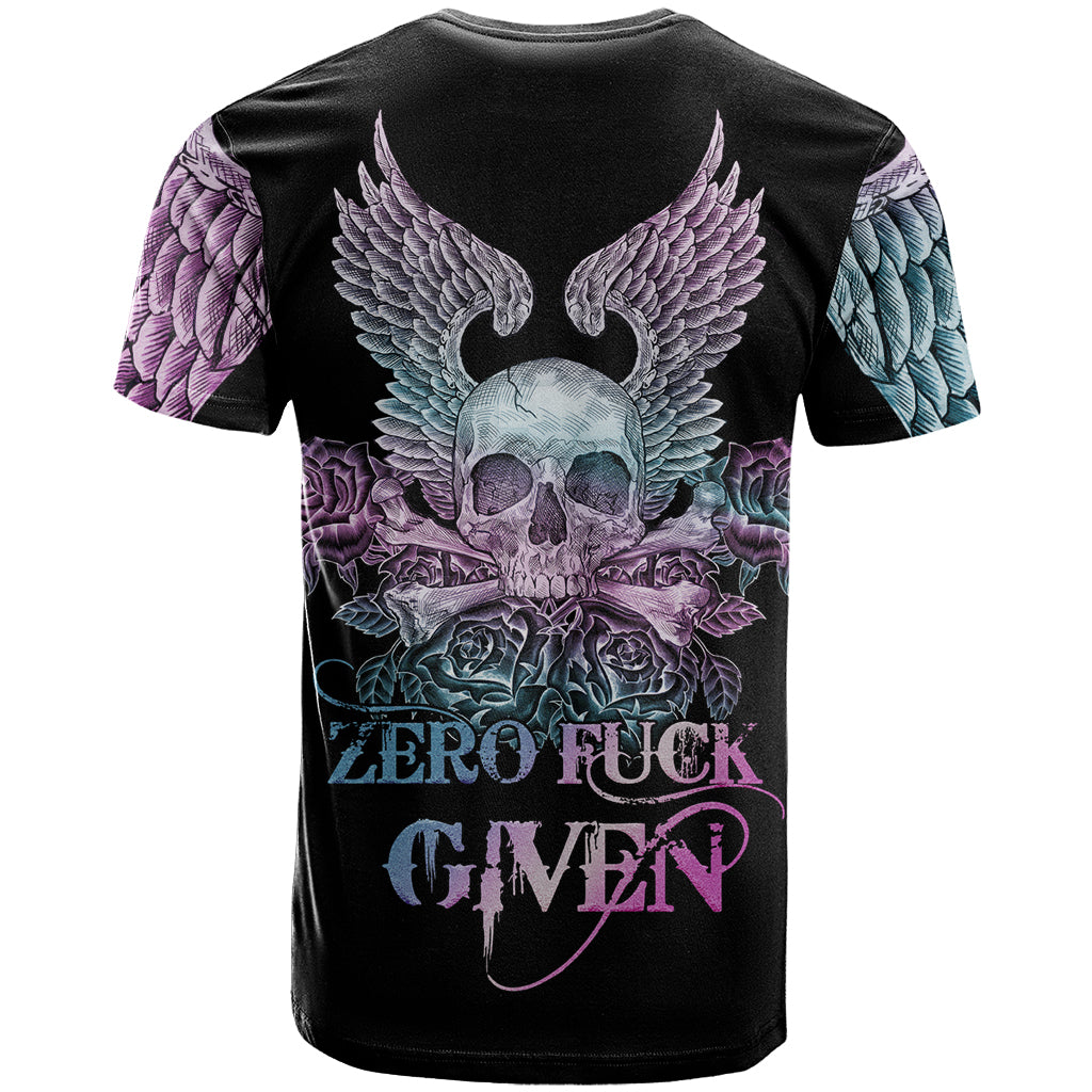 Skull Wings Roses - Zero Fuck Given T Shirt - Wonder Print Shop