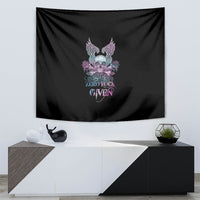 Black tapestry with centered skull graphic, purple wings, roses, and “ZERO FUCK GIVEN” quote