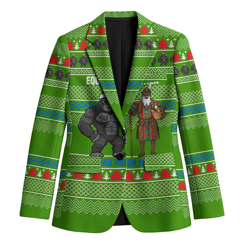 Equatorial Guinea Christmas Blazer with Santa Gorilla Gift Basket and Green Holiday Pattern Design - Wonder Print Shop
