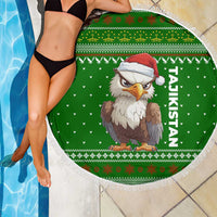 Tajikistan Christmas Beach Blanket with Santa Hat Eagle Green Snowflake Pattern and Holiday Design - Wonder Print Shop