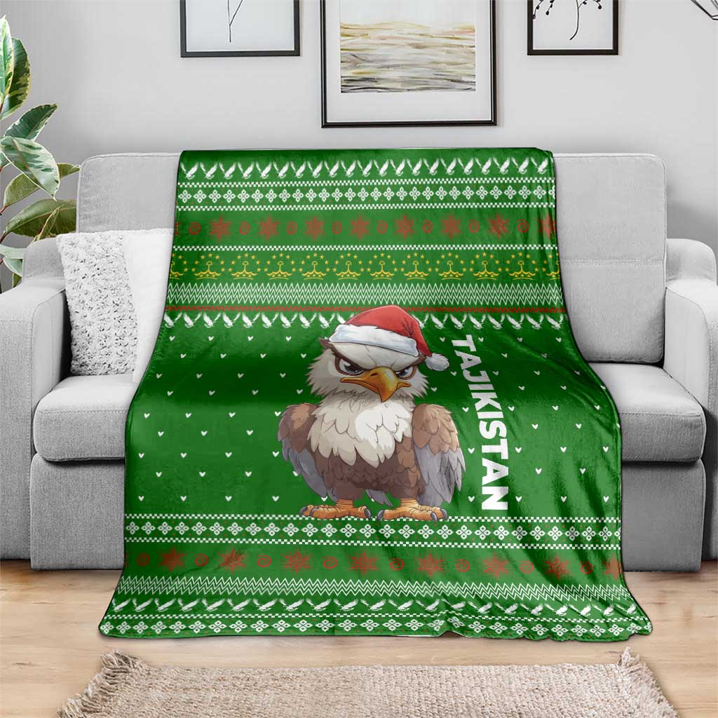 Tajikistan Christmas Blanket with Santa Hat Eagle Green Snowflake Pattern and Holiday Design - Wonder Print Shop