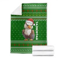 Tajikistan Christmas Blanket with Santa Hat Eagle Green Snowflake Pattern and Holiday Design - Wonder Print Shop