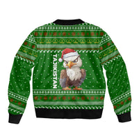 Tajikistan Christmas Bomber Jacket with Santa Hat Eagle Green Snowflake Pattern and Holiday Design - Wonder Print Shop