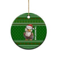 Tajikistan Christmas Ceramic Ornament with Santa Hat Eagle Green Snowflake Pattern and Holiday Design - Wonder Print Shop