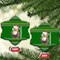 Tajikistan Christmas Ceramic Ornament with Santa Hat Eagle Green Snowflake Pattern and Holiday Design - Wonder Print Shop