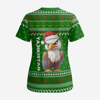 Tajikistan Christmas Scrub Top with Santa Hat Eagle Green Snowflake Pattern and Holiday Design - Wonder Print Shop
