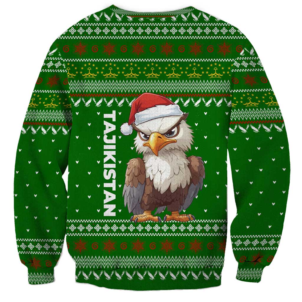 Tajikistan Christmas Sweatshirt with Santa Hat Eagle Green Snowflake Pattern and Holiday Design - Wonder Print Shop