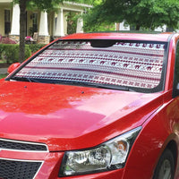 Qatar Christmas Auto Sun Shade with Maroon-White Pattern, National Emblem, and Camel Motif - Wonder Print Shop