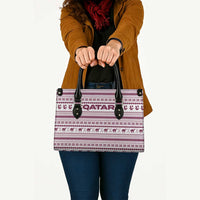 Qatar Christmas Leather Bag with Maroon-White Pattern, National Emblem, and Camel Motif - Wonder Print Shop