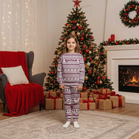 Qatar Christmas Pajama Set with Maroon-White Pattern, National Emblem, and Camel Motif - Wonder Print Shop