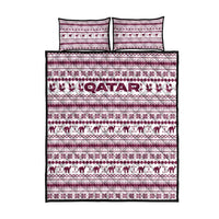 Qatar Christmas Quilt Bed Set with Maroon-White Pattern, National Emblem, and Camel Motif - Wonder Print Shop