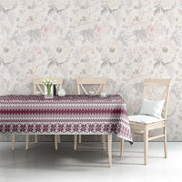 Qatar Christmas Tablecloth with Maroon-White Pattern, National Emblem, and Camel Motif - Wonder Print Shop