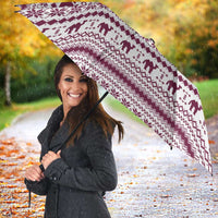 Qatar Christmas Umbrella with Maroon-White Pattern, National Emblem, and Camel Motif - Wonder Print Shop