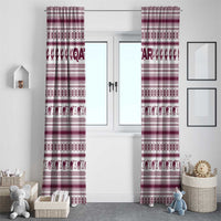 Qatar Christmas Window Curtain with Maroon-White Pattern, National Emblem, and Camel Motif - Wonder Print Shop