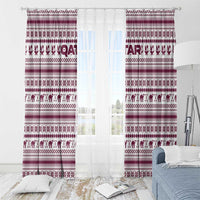 Qatar Christmas Window Curtain with Maroon-White Pattern, National Emblem, and Camel Motif - Wonder Print Shop