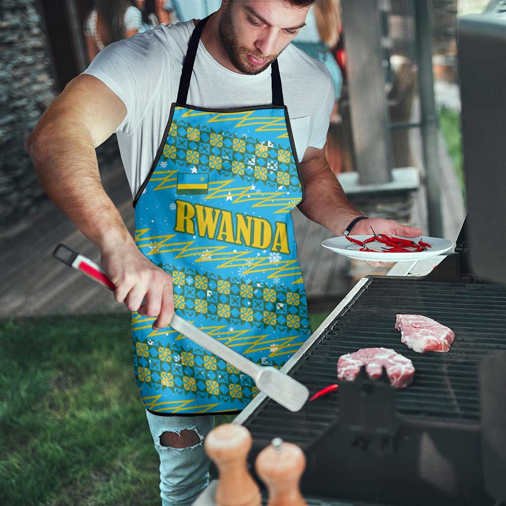 Rwanda Christmas Apron with Blue-Yellow Pattern, Festive Geometric Motifs, and Bold Typography - Wonder Print Shop