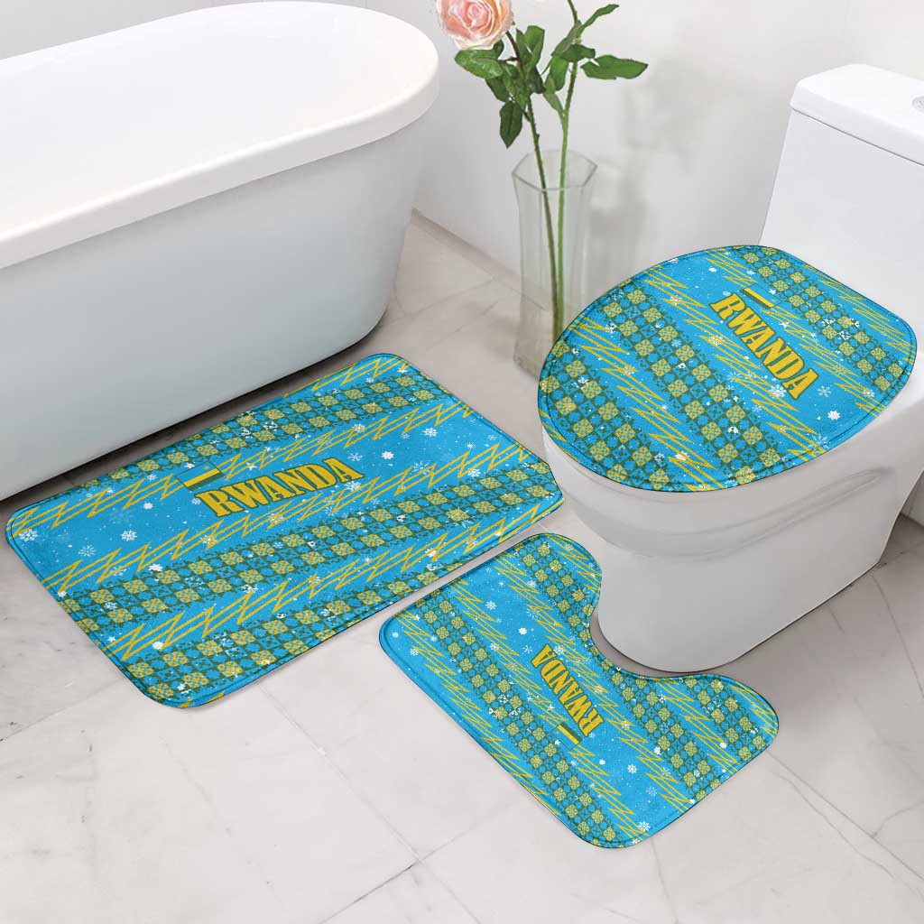 Rwanda Christmas Bathroom Set with Blue-Yellow Pattern, Festive Geometric Motifs, and Bold Typography - Wonder Print Shop