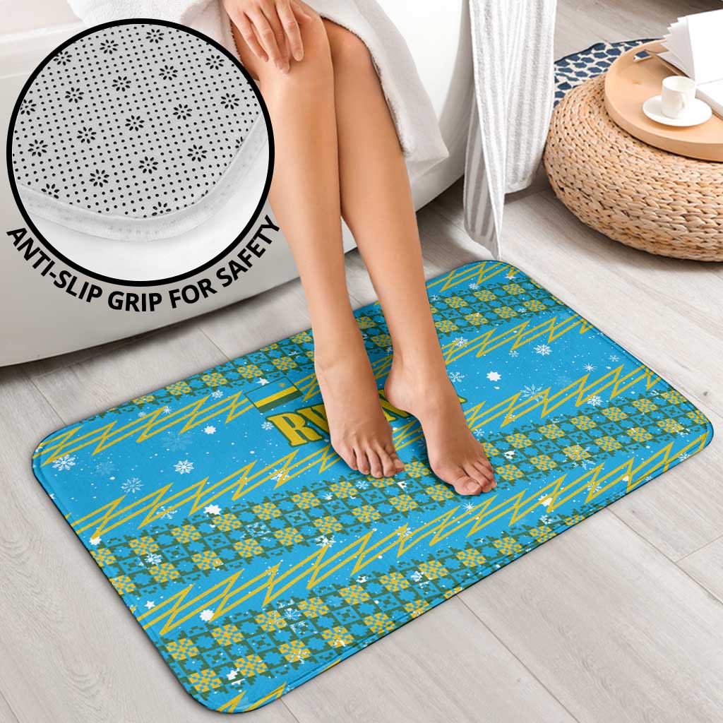 Rwanda Christmas Bathroom Set with Blue-Yellow Pattern, Festive Geometric Motifs, and Bold Typography - Wonder Print Shop