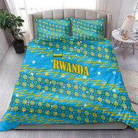 Rwanda Christmas Bedding Set with Blue-Yellow Pattern, Festive Geometric Motifs, and Bold Typography - Wonder Print Shop