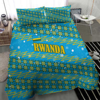 Rwanda Christmas Bedding Set with Blue-Yellow Pattern, Festive Geometric Motifs, and Bold Typography - Wonder Print Shop