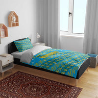 Rwanda Christmas Bedding Set with Blue-Yellow Pattern, Festive Geometric Motifs, and Bold Typography - Wonder Print Shop