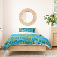 Rwanda Christmas Bedding Set with Blue-Yellow Pattern, Festive Geometric Motifs, and Bold Typography - Wonder Print Shop