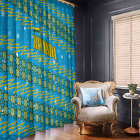 Rwanda Christmas Window Curtain with Blue-Yellow Pattern, Festive Geometric Motifs, and Bold Typography - Wonder Print Shop