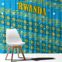 Rwanda Christmas Window Curtain with Blue-Yellow Pattern, Festive Geometric Motifs, and Bold Typography - Wonder Print Shop