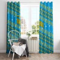 Rwanda Christmas Window Curtain with Blue-Yellow Pattern, Festive Geometric Motifs, and Bold Typography - Wonder Print Shop