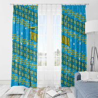 Rwanda Christmas Window Curtain with Blue-Yellow Pattern, Festive Geometric Motifs, and Bold Typography - Wonder Print Shop