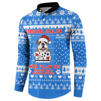 Christmas Stalker Bulldog Button Sweatshirt Xmas Holiday Patterns - Wonder Print Shop