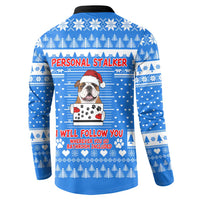 Christmas Stalker Bulldog Button Sweatshirt Xmas Holiday Patterns - Wonder Print Shop
