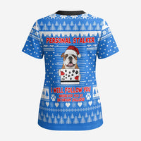 Christmas Stalker Bulldog Scrub Top Xmas Holiday Patterns - Wonder Print Shop