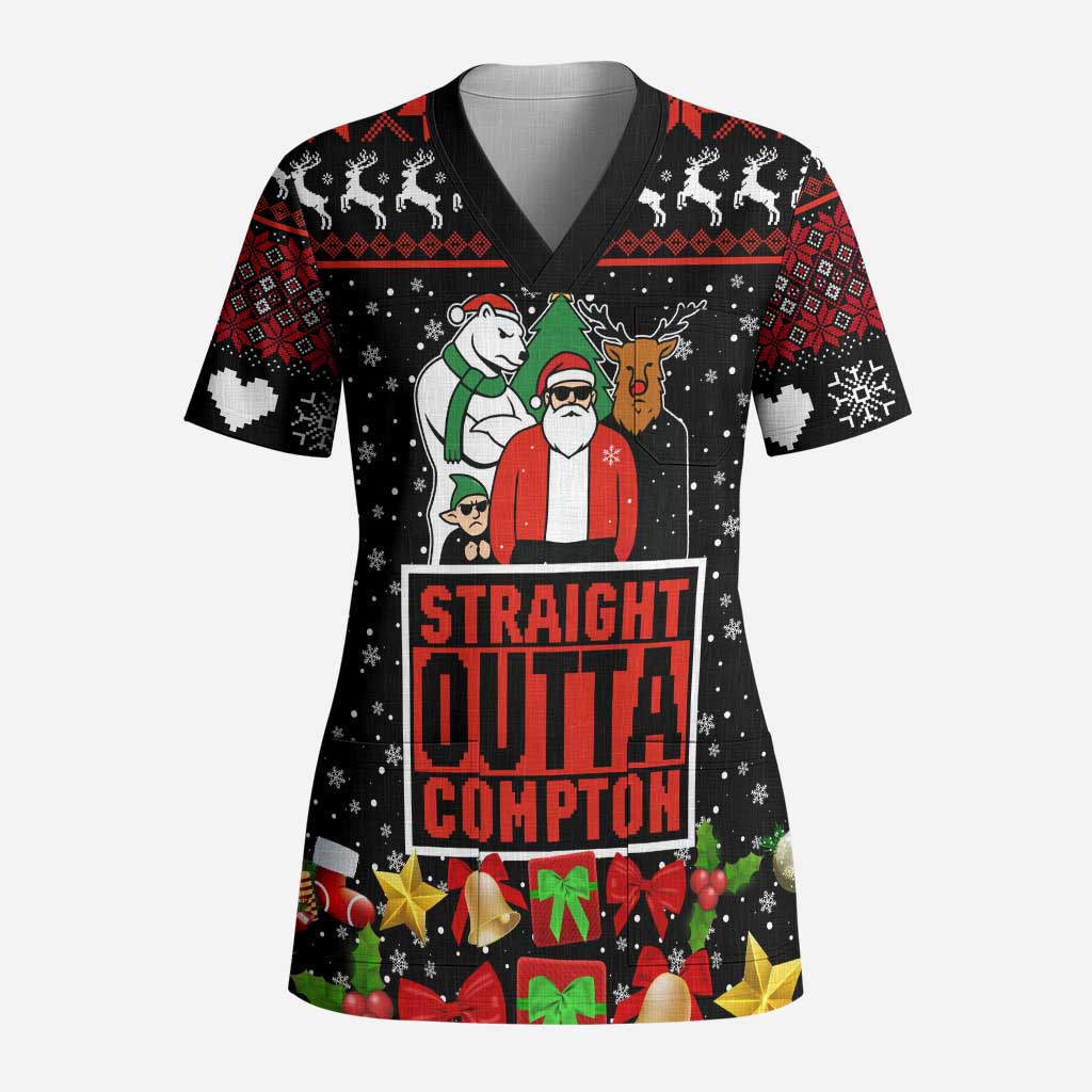 Christmas Straight Outta Gangsta Claus Scrub Top Xmas Holiday Patterns - Wonder Print Shop