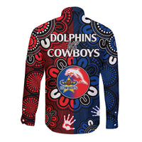 Multicolor long-sleeve button shirt with DOLPHINS vs COWBOYS front graphic