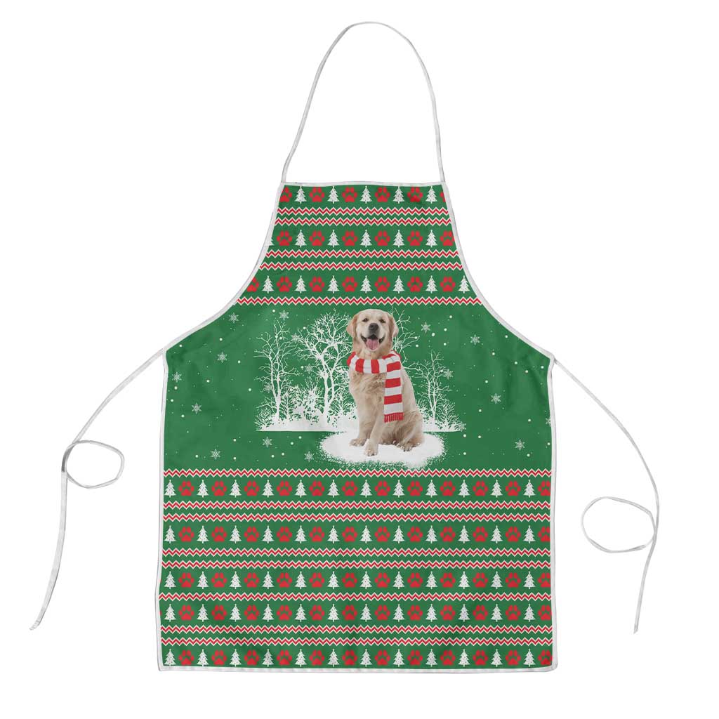 Golden Retriever Christmas Apron with Red Scarf Snowflakes and Tree Pattern - Wonder Print Shop