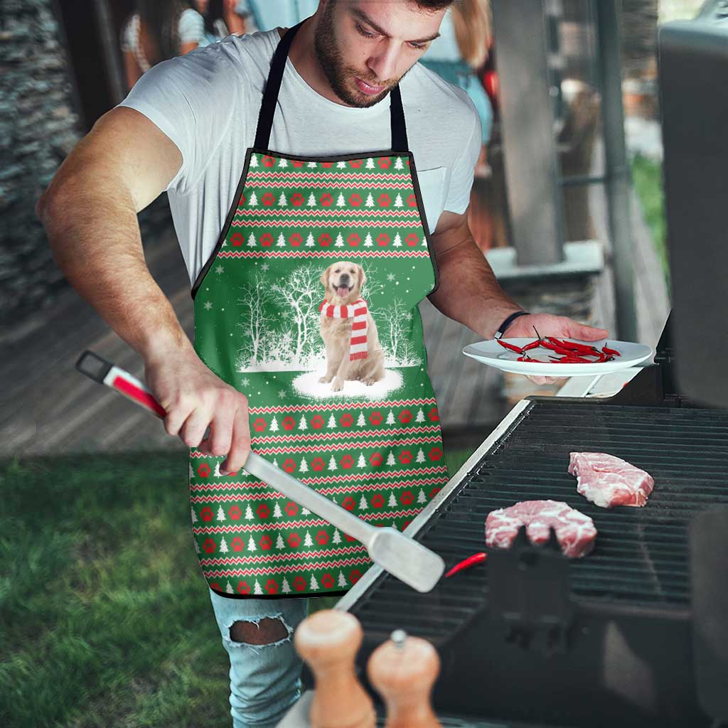 Golden Retriever Christmas Apron with Red Scarf Snowflakes and Tree Pattern - Wonder Print Shop