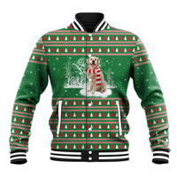 Golden Retriever Christmas Baseball Jacket with Red Scarf Snowflakes and Tree Pattern - Wonder Print Shop