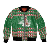 Golden Retriever Christmas Bomber Jacket with Red Scarf Snowflakes and Tree Pattern - Wonder Print Shop