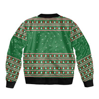 Golden Retriever Christmas Bomber Jacket with Red Scarf Snowflakes and Tree Pattern - Wonder Print Shop