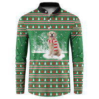 Golden Retriever Christmas Button Sweatshirt with Red Scarf Snowflakes and Tree Pattern - Wonder Print Shop
