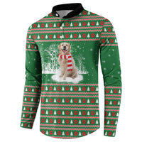 Golden Retriever Christmas Button Sweatshirt with Red Scarf Snowflakes and Tree Pattern - Wonder Print Shop