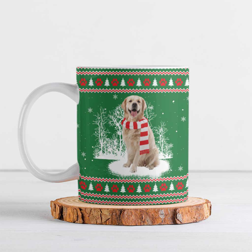 Golden Retriever Christmas Ceramic Mug with Red Scarf Snowflakes and Tree Pattern - Wonder Print Shop
